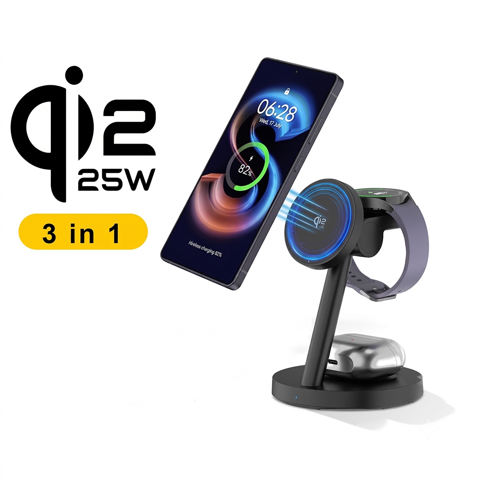 Smartwatch Ac - 3-in-1 Qi2.2 25W Snel Draadloos Oplaadstation