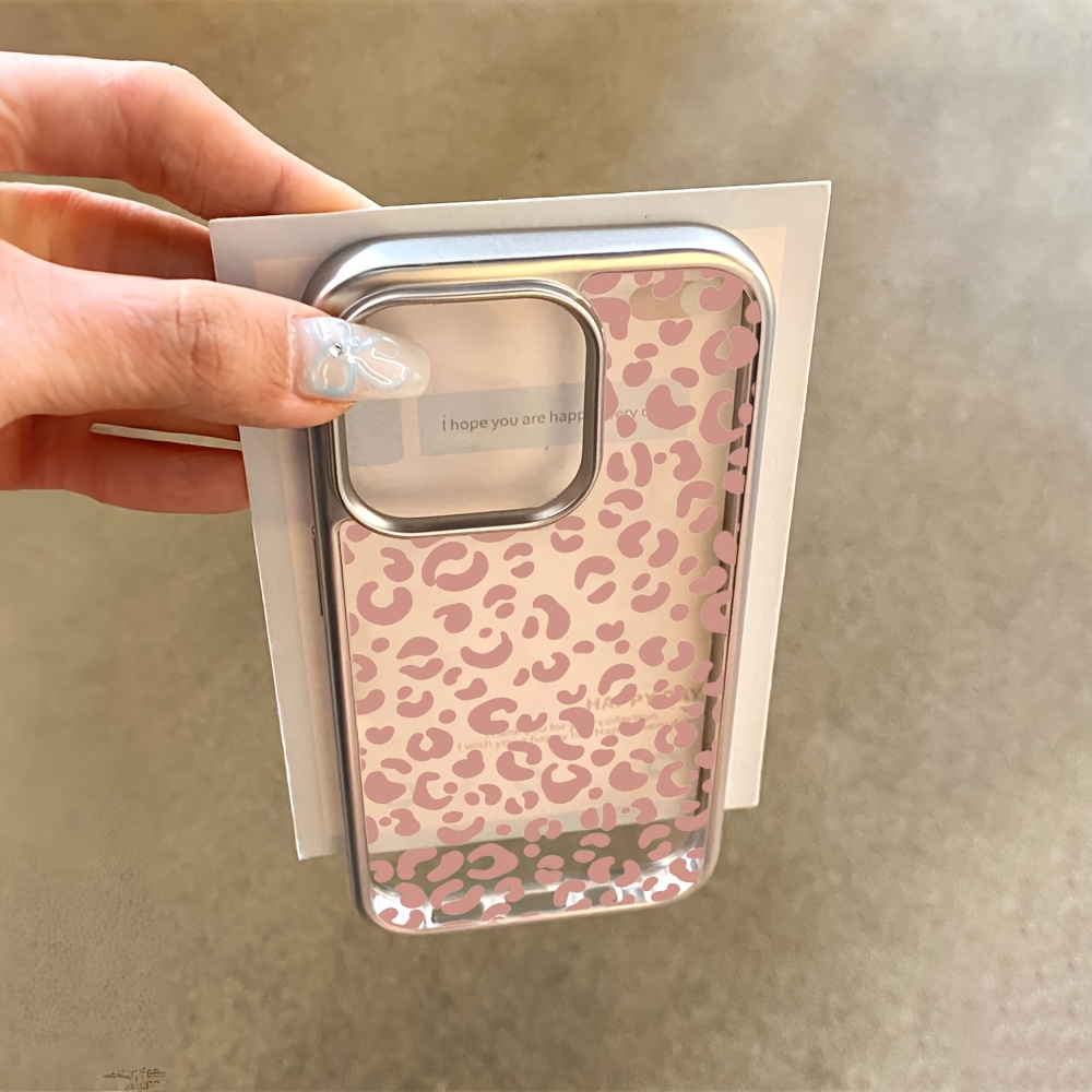 Apple Iphone 15 Pro Max - Roze luipaardprint elektrolytisch geplateerde transparante telefoonhoes