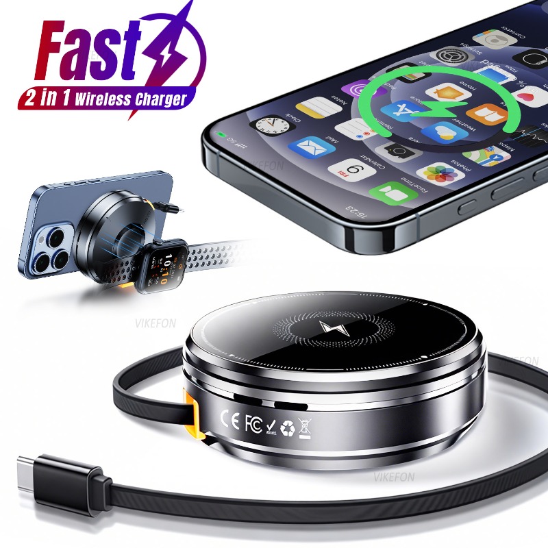 Wireless Charger Watch - Magnetische 2-in-1 draadloze oplader Ingebouwde kabel